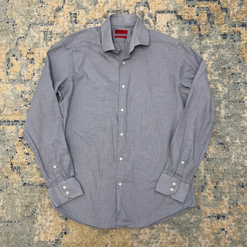 HUGO Men's Navy Button-Down Dress/casual work attire Shirt